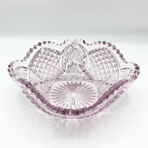 Antique EAPG Amethyst Lavender Glass Bowl Duncan Diamond Pattern Scallop Edge - Picture 3 of 5